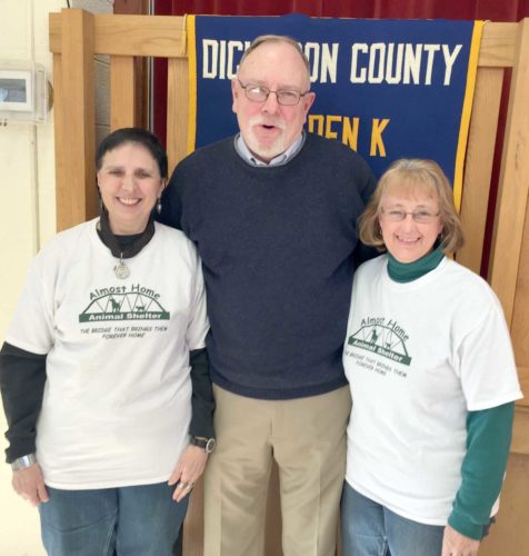 Paul Jacobs Photo Mike Werner, introDUCES Golden K guests, Diane Luczak, left, and Joan Recla. Luczak, manager of the Almost Home Animal Shelter, spoke to the members on the operation as well as their needs.